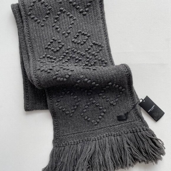 Saint Laurent Paris St Maille Daran Knit Scarf Grey ~ Made in Italy - Picture 1 of 6
